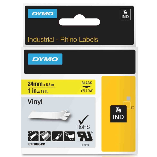 Dymo 1805431 IND Rhino taśma winylowa, nadruk czarny na żółtym 24 mm, oryginalna 1805431 088612 - 1