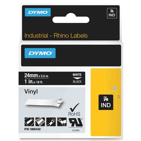 Dymo 1805432 IND Rhino taśma winylowa, nadruk biały na czarnym 24 mm, oryginalna 1805432 088638 - 1