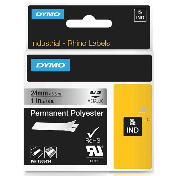 Dymo 1805434 IND Rhino trwała taśma poliestrowa, nadruk czarny na metalicznym 24 mm, oryginalna 1805434 088692 - 1