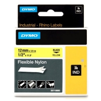 Dymo S0718080 / 18490 IND Rhino elastyczna taśma nylonowa, nadruk czarny na żółtym 12 mm, oryginalna 18490 S0718080 088720