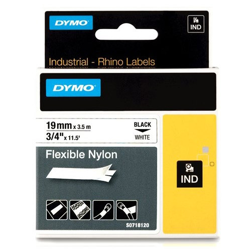 Dymo S0718120 / 18489 IND Rhino elastyczna taśma nylonowa, nadruk czarny na białym 19 mm, oryginalna 18489 S0718120 088716 - 1