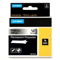 Dymo S0718170 / 18485 IND Rhino trwała taśma poliestrowa, nadruk czarny na metalicznym 9 mm, oryginalna 18485 SS071817 088686