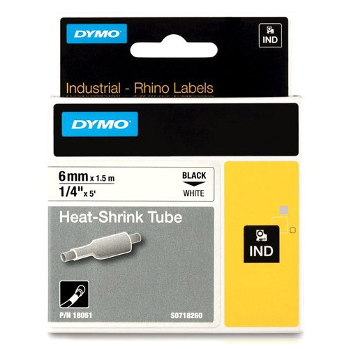 Dymo S0718260 / 18051 IND Rhino taśma termokurczliwa, nadruk czarny na białym 6 mm, oryginalna 18051 088694 - 1