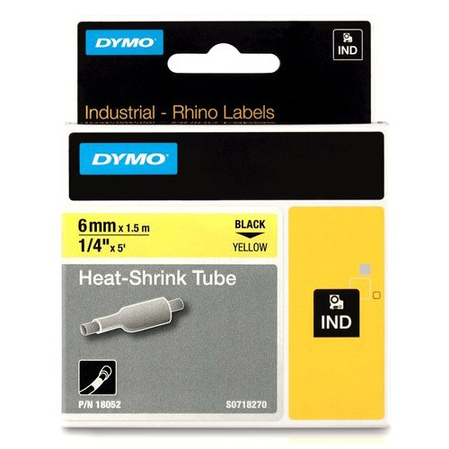 Dymo S0718270 / 18052 IND Rhino taśma termokurczliwa, nadruk czarny na żółtym 6 mm, oryginalna 18052 088704 - 1