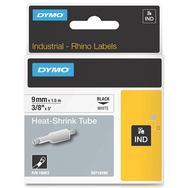 Dymo S0718280 / 18053 IND Rhino taśma termokurczliwa, nadruk czarny na białym 9 mm, oryginalna 18053 088696 - 1