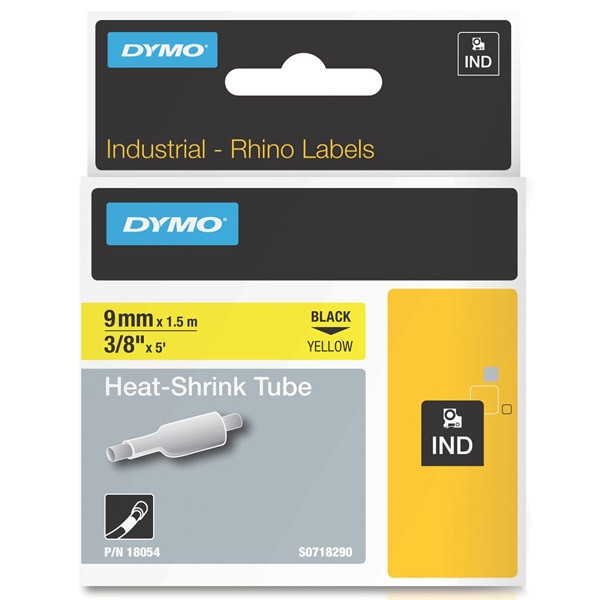 Dymo S0718290 / 18054 IND Rhino taśma termokurczliwa, nadruk czarny na żółtym 9 mm, oryginalna 18054 088706 - 1