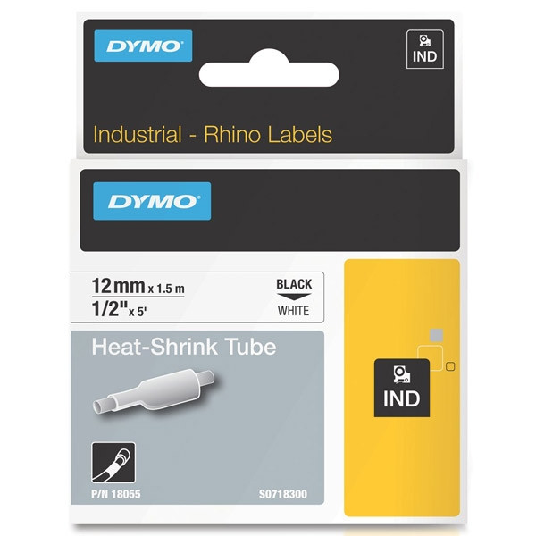 Dymo S0718300 / 18055 IND Rhino taśma termokurczliwa, nadruk czarny na białym 12 mm, oryginalna 18055 088698 - 1