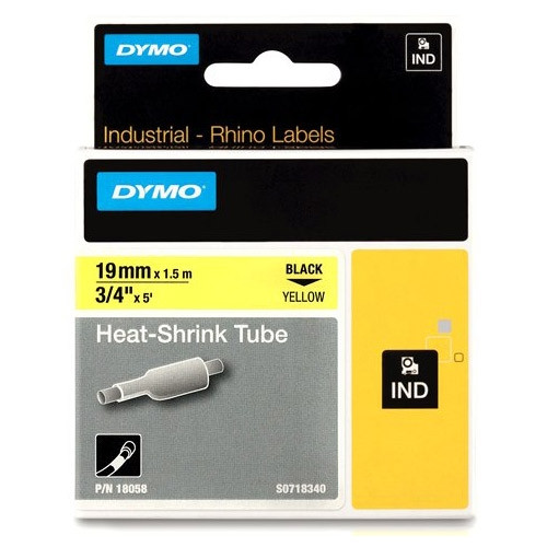 Dymo S0718340 / 18058 IND Rhino taśma termokurczliwa, nadruk czarny na żółtym 19 mm, oryginalna 18058 088710 - 1