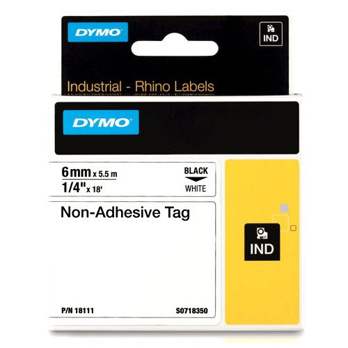 Dymo S0718350 / 18111 IND Rhino taśma nieprzylepna, nadruk czarny na białym 6 mm, oryginalna 18111 S0718350 088726 - 1