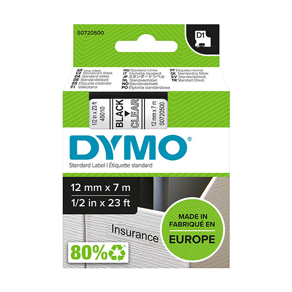 Dymo S0720500 / 45010 taśma, nadruk czarny na przezroczystym tle 12 mm, oryginalna S0720500 088200 - 1