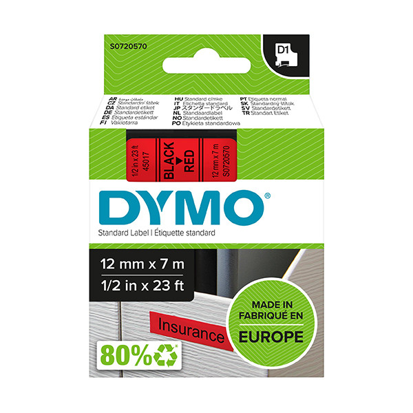 Dymo S0720570 / 45017 taśma, nadruk czarny na czerwonym 12 mm, oryginalna S0720570 088214 - 1