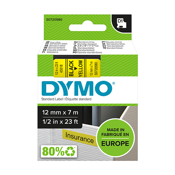 Dymo S0720580 / 45018 taśma, nadruk czarny na żółtym 12 mm, oryginalna S0720580 088216 - 1