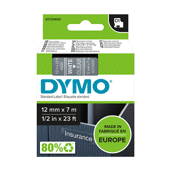 Dymo S0720600 / 45020 taśma, nadruk biały na przezroczystym 12 mm, oryginalna S0720600 088220 - 1