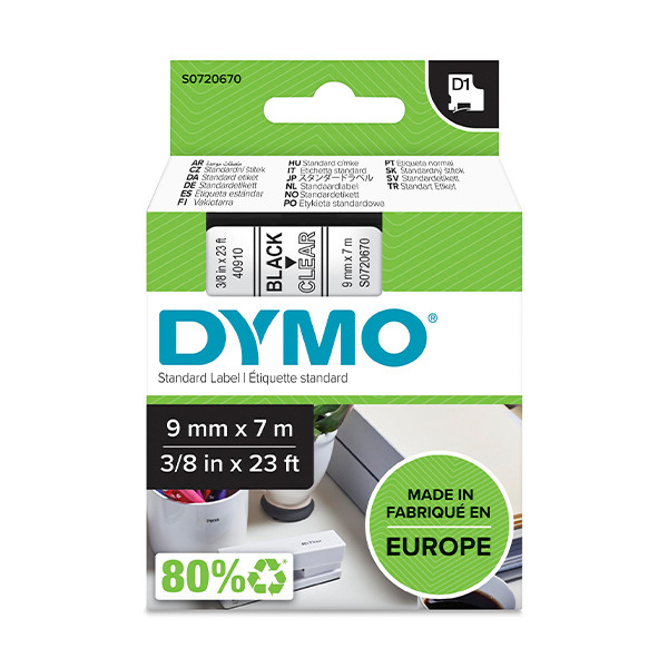 Dymo S0720670 / 40910 taśma, nadruk czarny na przeźroczystym 9 mm, oryginalna S0720670 088100 - 1