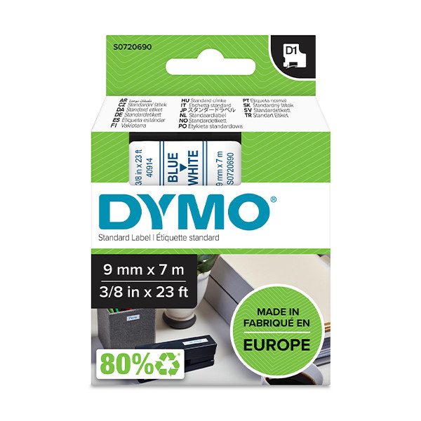 Dymo S0720690 / 40914 taśma, nadruk niebieski na białym 9 mm, oryginalna S0720690 088108 - 1