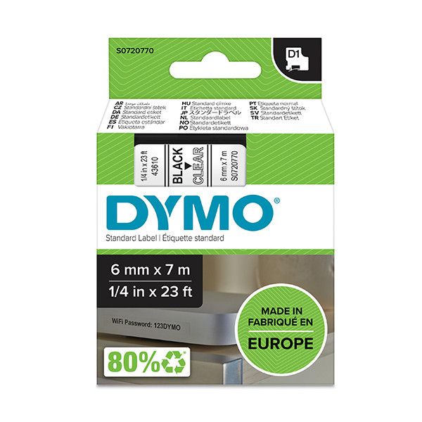 Dymo S0720770 / 43610 taśma, nadruk czarny na przezroczystym 6 mm, oryginalna S0720770 088002 - 1