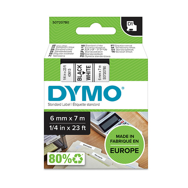 Dymo S0720780 / 43613 taśma, nadruk czarny na białym 6 mm, oryginalna S0720780 088000 - 1