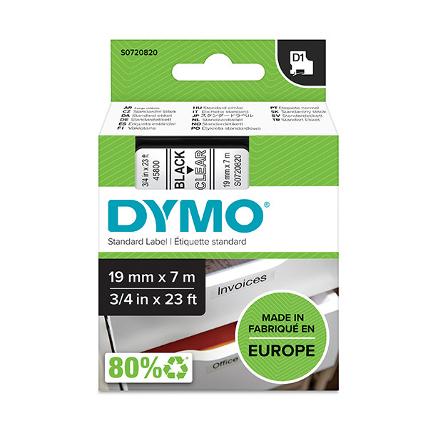 Dymo S0720820 / 45800 taśma nadruk czarny na przezroczystym 19 mm, oryginalna S0720820 088400 - 1