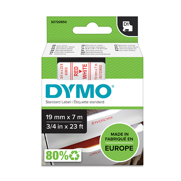 Dymo S0720850 / 45805 taśma nadruk czerwony na białym 19 mm, oryginalna S0720850 088406 - 1