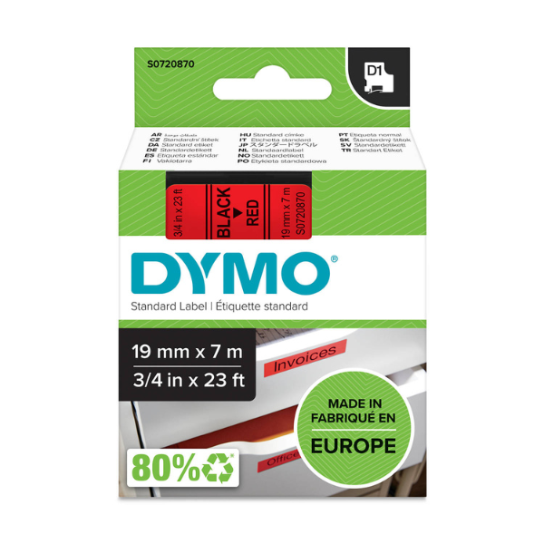 Dymo S0720870 / 45807 taśma nadruk czarny na czerwonym 19 mm, oryginalna S0720870 088410 - 1