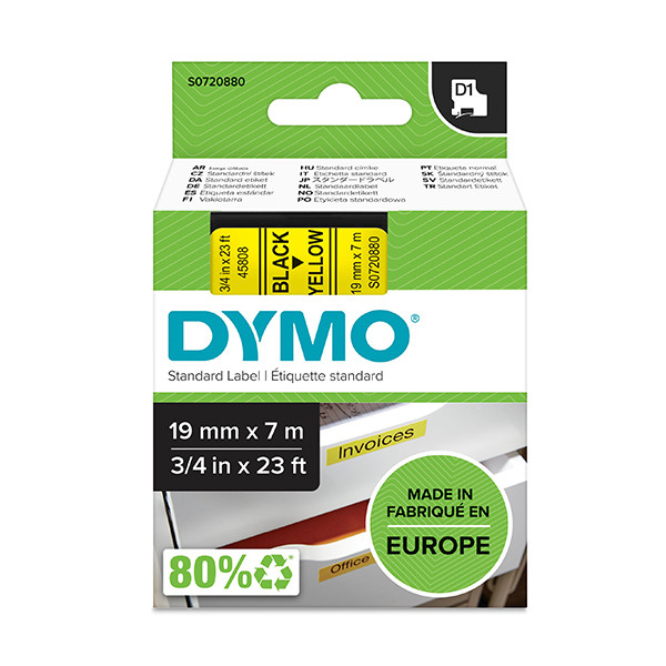 Dymo S0720880 / 45808 taśma nadruk czarny na żółtym 19 mm, oryginalna S0720880 088412 - 1