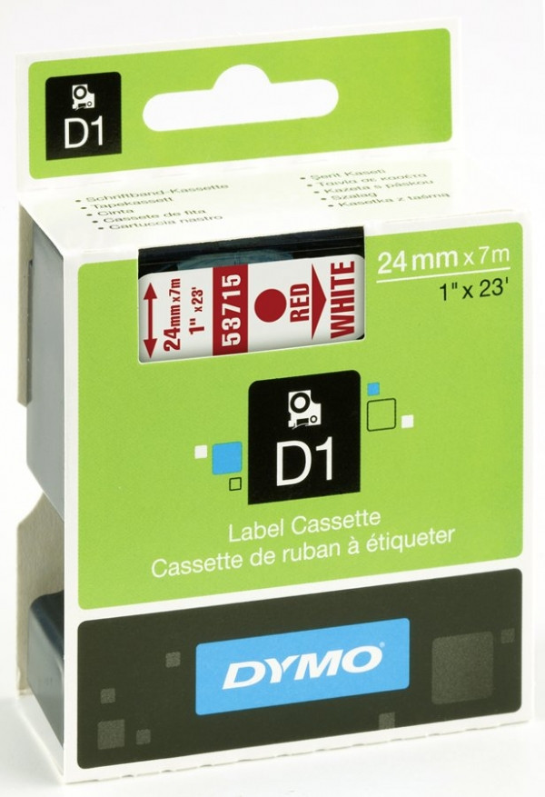 Dymo S0720950 / 53715 taśma nadruk czerwony na białym 24 mm, oryginalna S0720950 088426 - 1