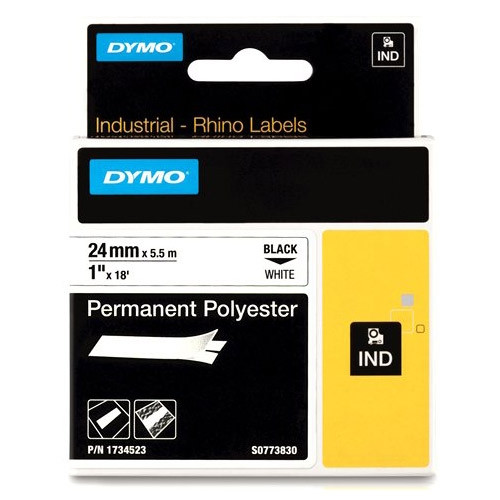 Dymo S0773830 / 1734523 IND Rhino trwała taśma poliestrowa, nadruk czarny na białym 24 mm, oryginalna 1734523 088672 - 1