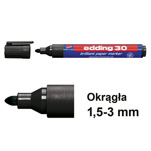 Edding Marker Brilliant Edding 30, czarny (okrągły 1,5 - 3 mm) 4-30001 239204 - 1