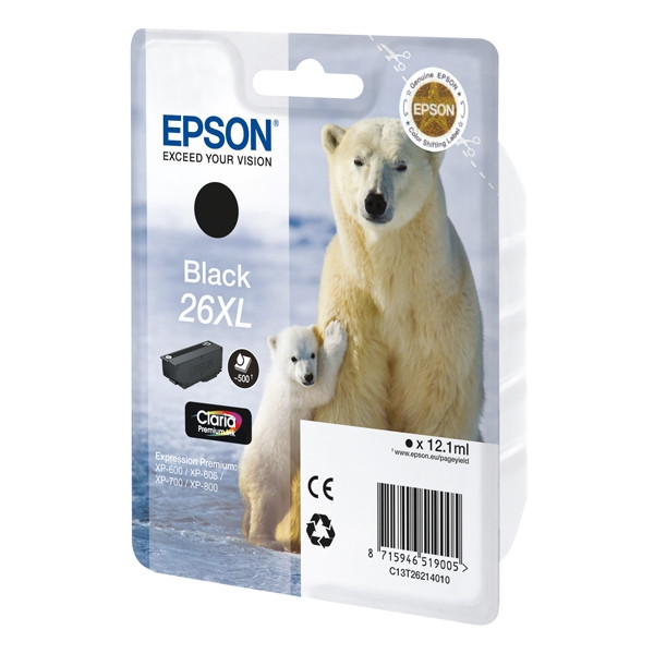 Epson 26XL (T2621) tusz czarny, zwiększona pojemność, oryginalny C13T26214010 C13T26214012 026508 - 1