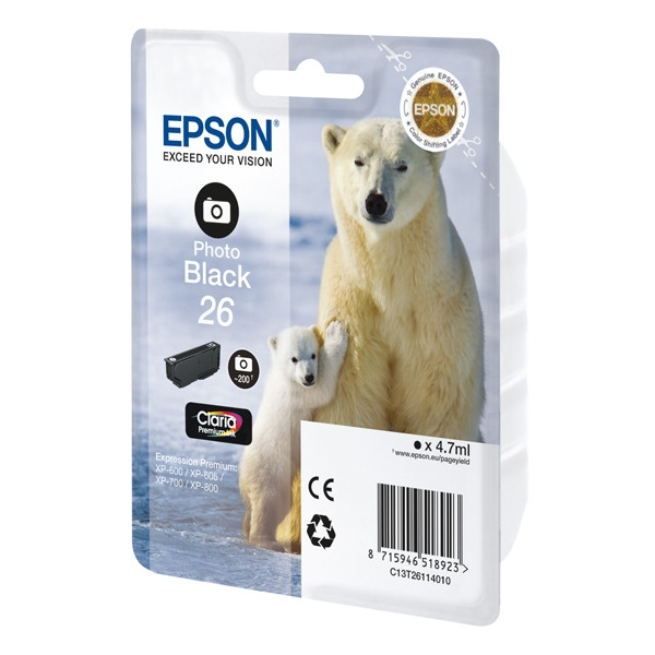 Epson 26 (T2611) tusz foto czarny, oryginalny C13T26114010 C13T26114012 026498 - 1