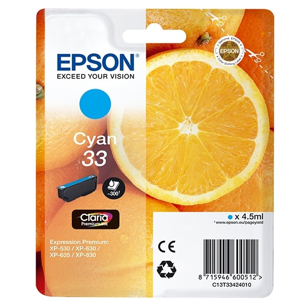 Epson 33 (T3342) tusz niebieski, oryginalny C13T33424010 C13T33424012 026856 - 1