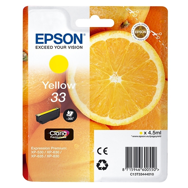 Epson 33 (T3344) tusz żółty, oryginalny C13T33444010 C13T33444012 026864 - 1