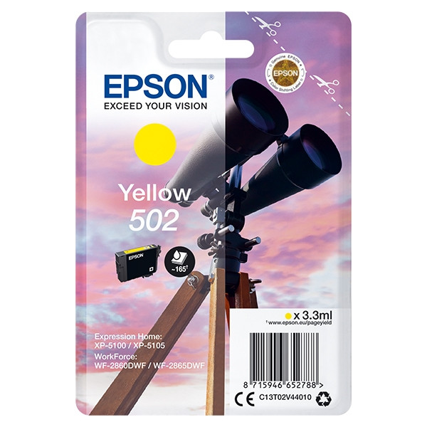 Epson 502 (C13T02V44010) tusz żółty, oryginalny C13T02V44010 C13T02V44020 024106 - 1