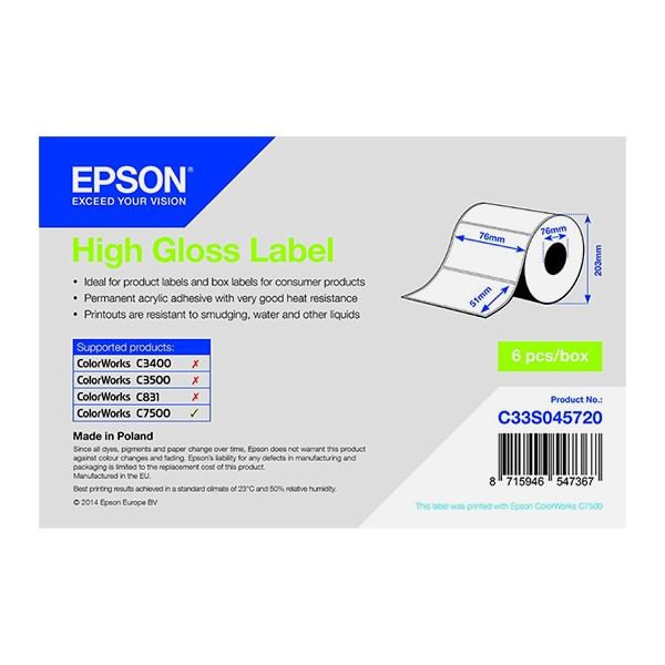 Epson C33S045720 etykiety błyszczące 76 x 51 mm, oryginalne C33S045720 083310 - 1