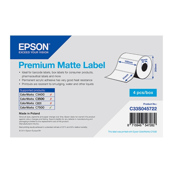 Epson C33S045722 etykiety matowe 102 x 51 mm, oryginalne C33S045722 083314 - 1
