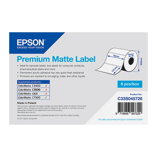 Epson C33S045726 etykiety matowe premium 76 x 127 mm, oryginalne C33S045726 083302 - 1