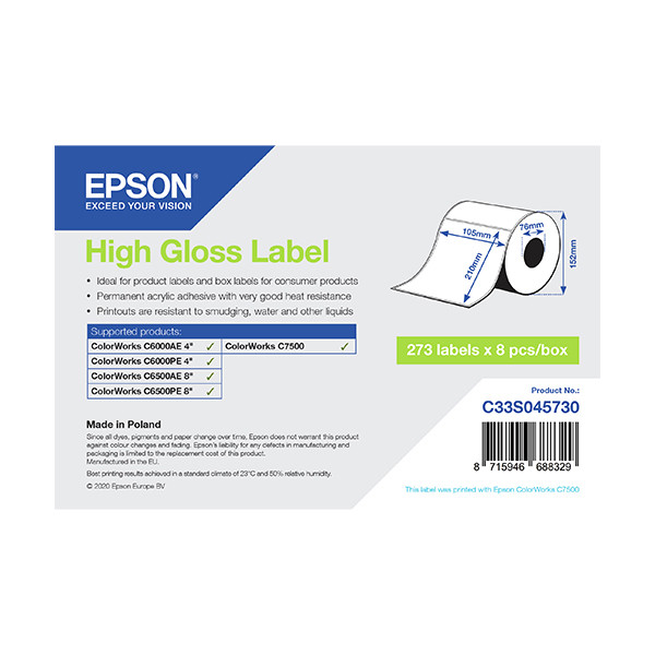 Epson C33S045730 etykiety błyszczące 105 x 210 mm, oryginalna 083622 - 1