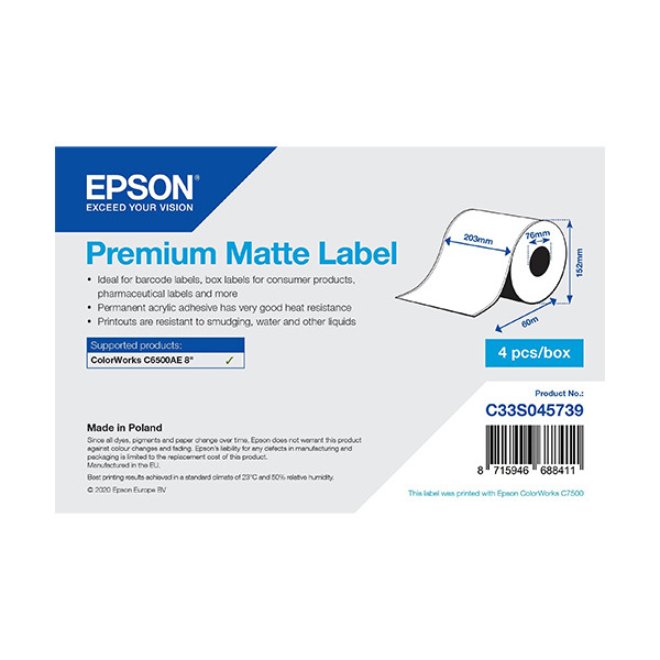 Epson C33S045739 etykiety matowe - ciągłe 203 mm x 60 m, oryginalne 083640 - 1