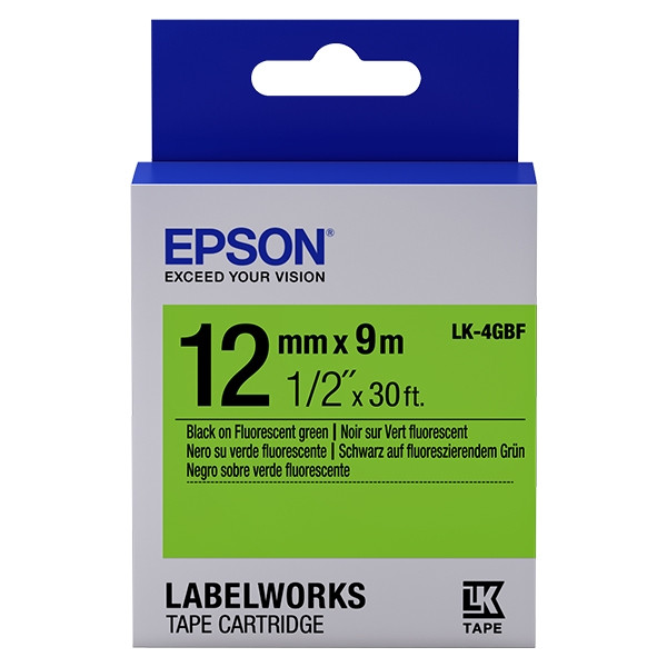 Epson LK-4GBF taśma 12 mm, czarny na fluorescencyjnym zielonym, oryginalna C53S654018 083202 - 1