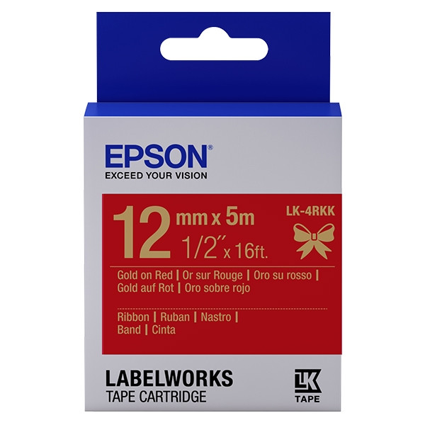 Epson LK-4RKK taśma satynowa 12 mm, złoty na czerwonym, oryginalna C53S654033 083226 - 1