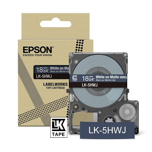 Epson LK-5HWJ taśma matowa 18 mm, biały na granatowym, oryginalna C53S672085 084424 - 1