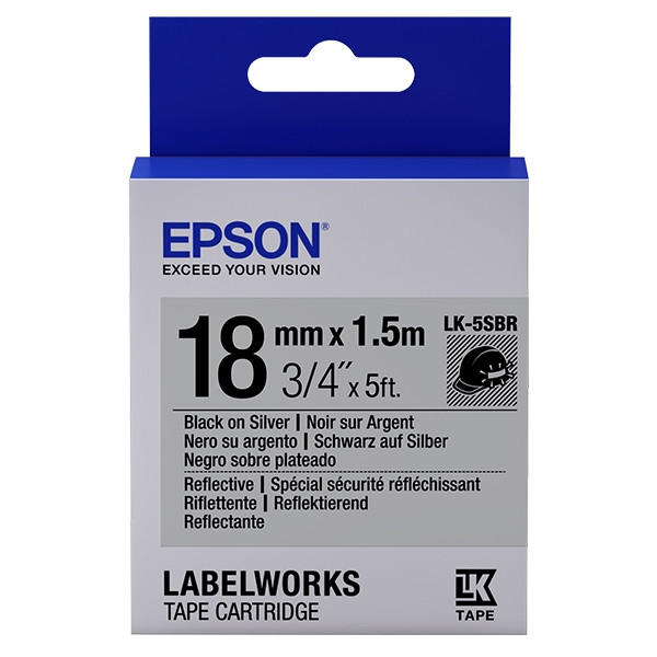 Epson LK-5SBR taśma odblaskowa 18 mm, czarny na srebrnym, oryginalna C53S655016 083228 - 1