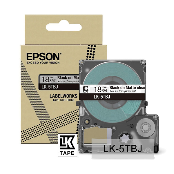 Epson LK-5TBJ taśma matowa 18 mm, czarny na przeźroczystym, oryginalna C53S672066 084390 - 1