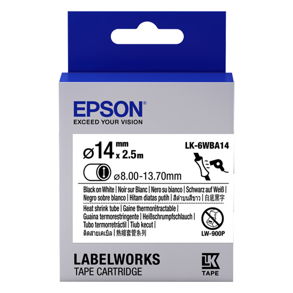 Epson LK-6WBA14 rurka termokurczliwa 14 mm, czarny na białym, oryginalna C53S656903 084300 - 1