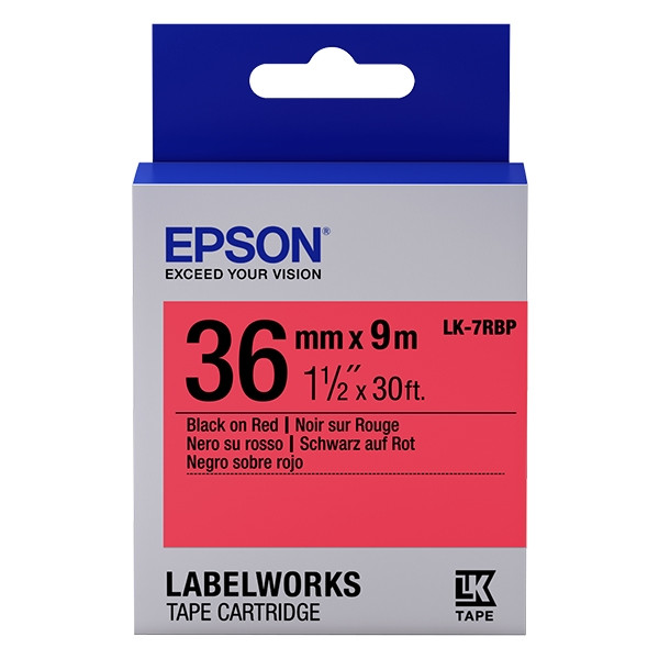 Epson LK-7RBP taśma 36 mm, czarny na pastelowym czerwonym, oryginalna C53S657004 083276 - 1