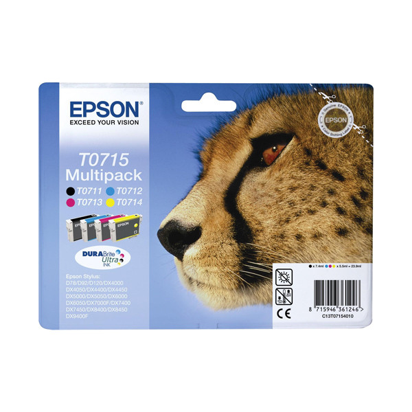 Epson Pakiet Epson T0715 tusz czarny + 3 kolory, oryginalny C13T07154010 C13T07154012 023065 - 1