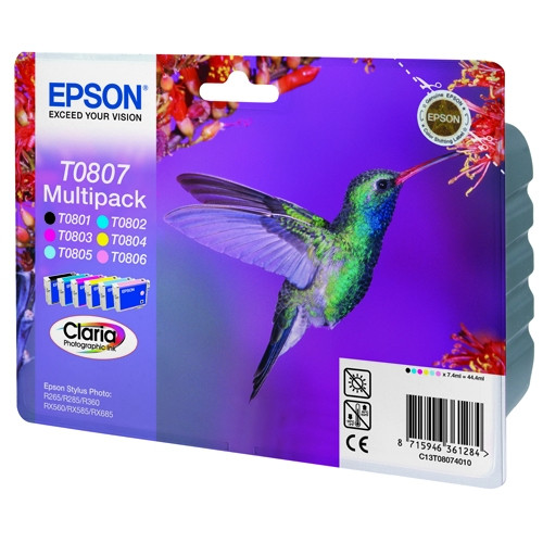 Epson Pakiet Epson T0807 tusz czarny + 5 kolorów, oryginalny C13T08074010 C13T08074011 C13T08074021 023100 - 1