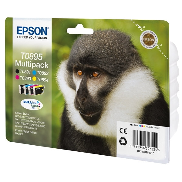 Epson Pakiet Epson T0895 tusz czarny + 3 kolory, oryginalny C13T08954010 C13T08954020 023352 - 1