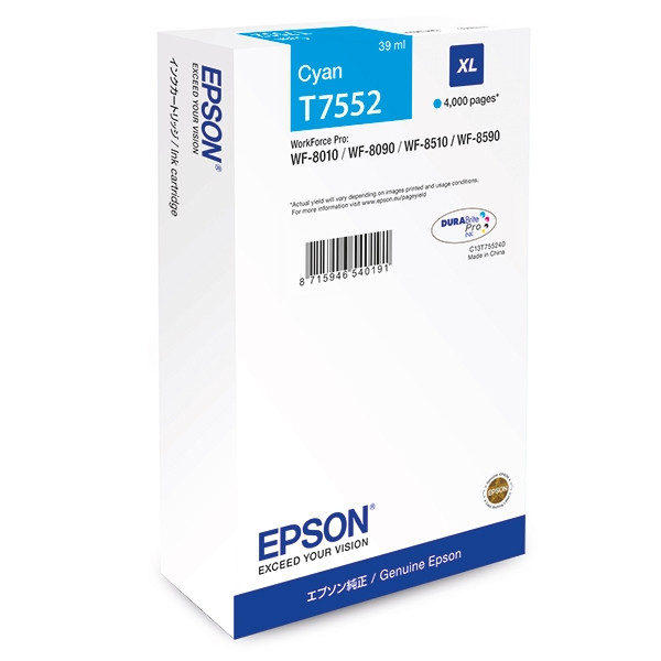 Epson T7552 (C13T755240) tusz niebieski, zwiększona pojemność, oryginalny C13T755240 026682 - 1