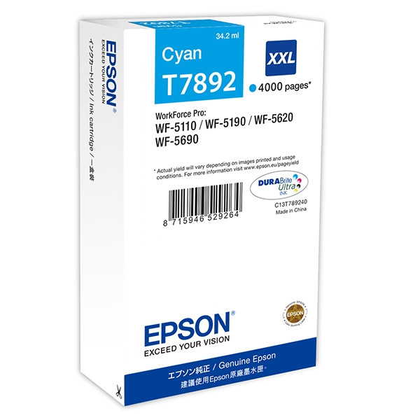 Epson T7892 tusz niebieski, extra zwiększona pojemność, oryginalny C13T789240 026662 - 1